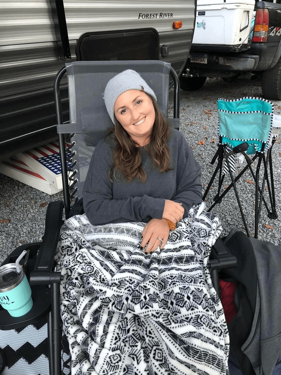 Angela on a camping trip